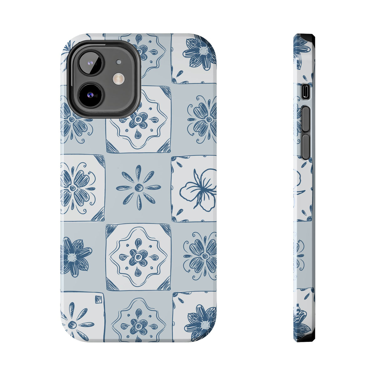 Blue Tile Floral Tough Phone Case — Ceramic Pattern Protective Phone Cover