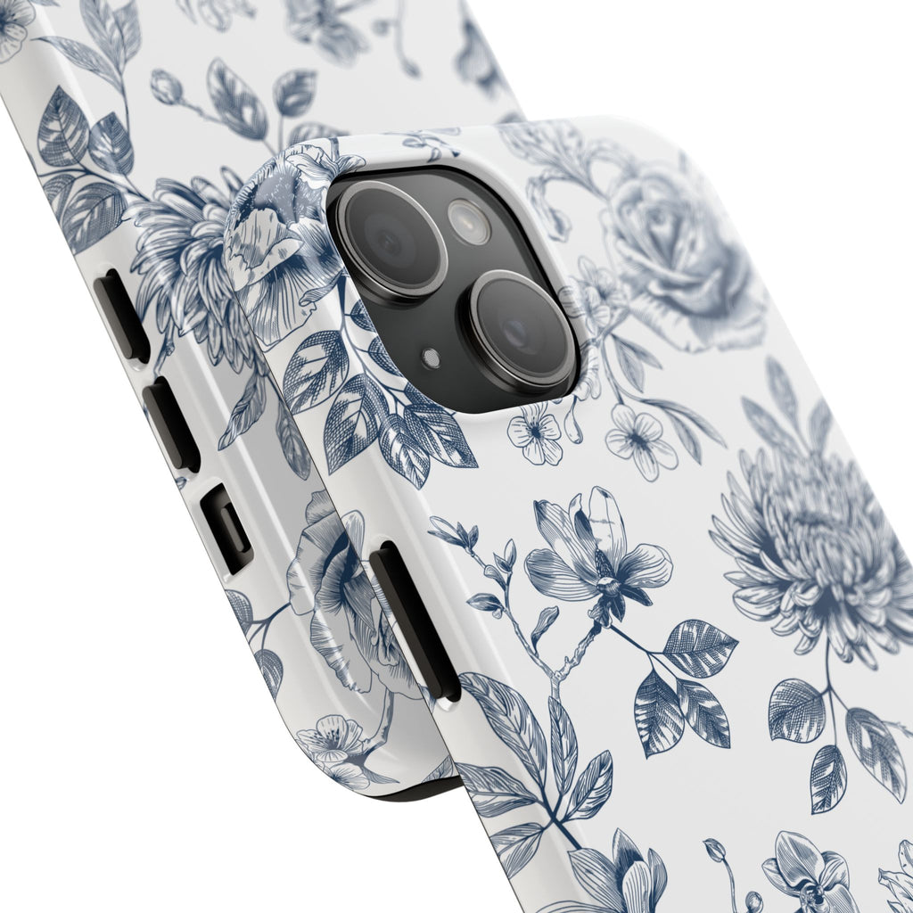 Tough Phone Case — Blue Vintage Floral Protective iPhone Cover