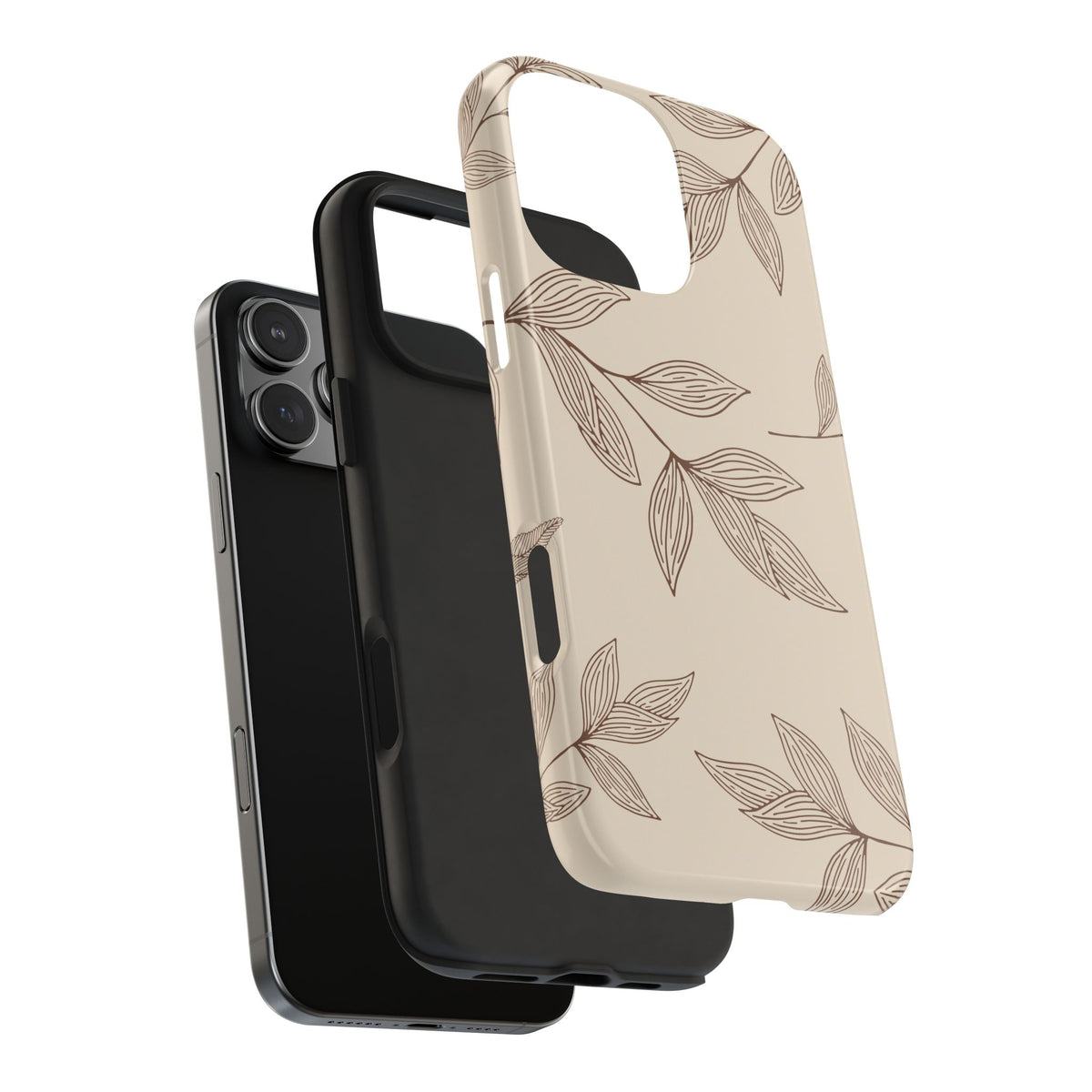 Tough Phone Case — Neutral Botanical Leaf Design (Protective Floral iPhone Case)