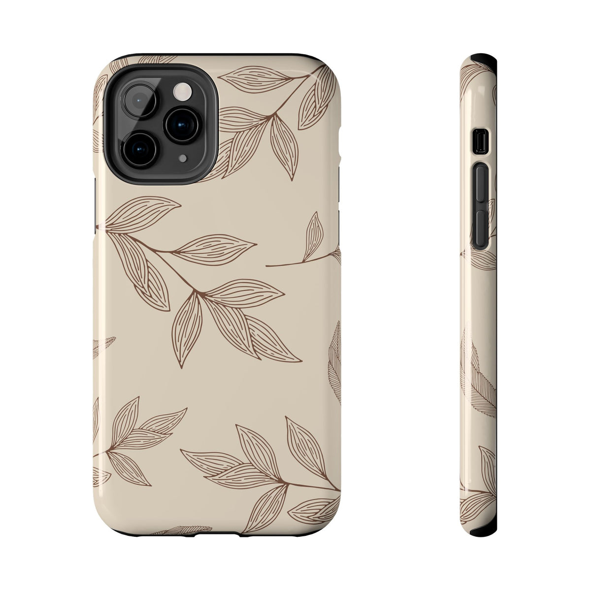 Tough Phone Case — Neutral Botanical Leaf Design (Protective Floral iPhone Case)