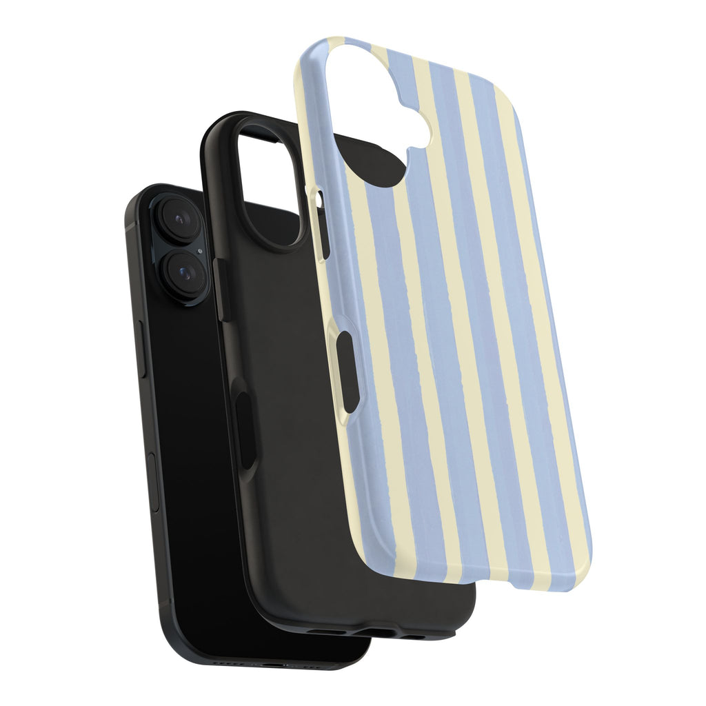 Pastel Stripe Tough Phone Case — Blue & Cream Protective Cover