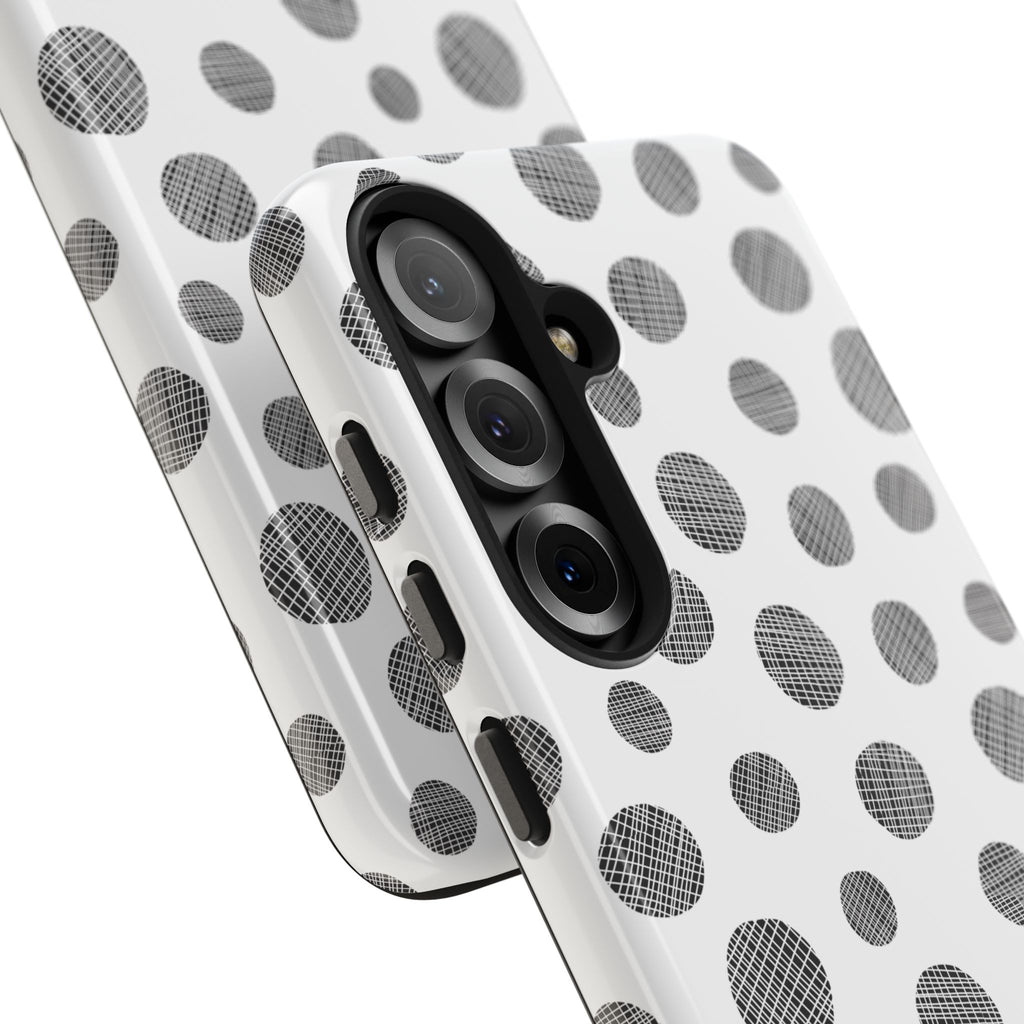 Polka Dot Texture Tough Phone Case — Black & White Spot Pattern, Protective Slim Phone Cover