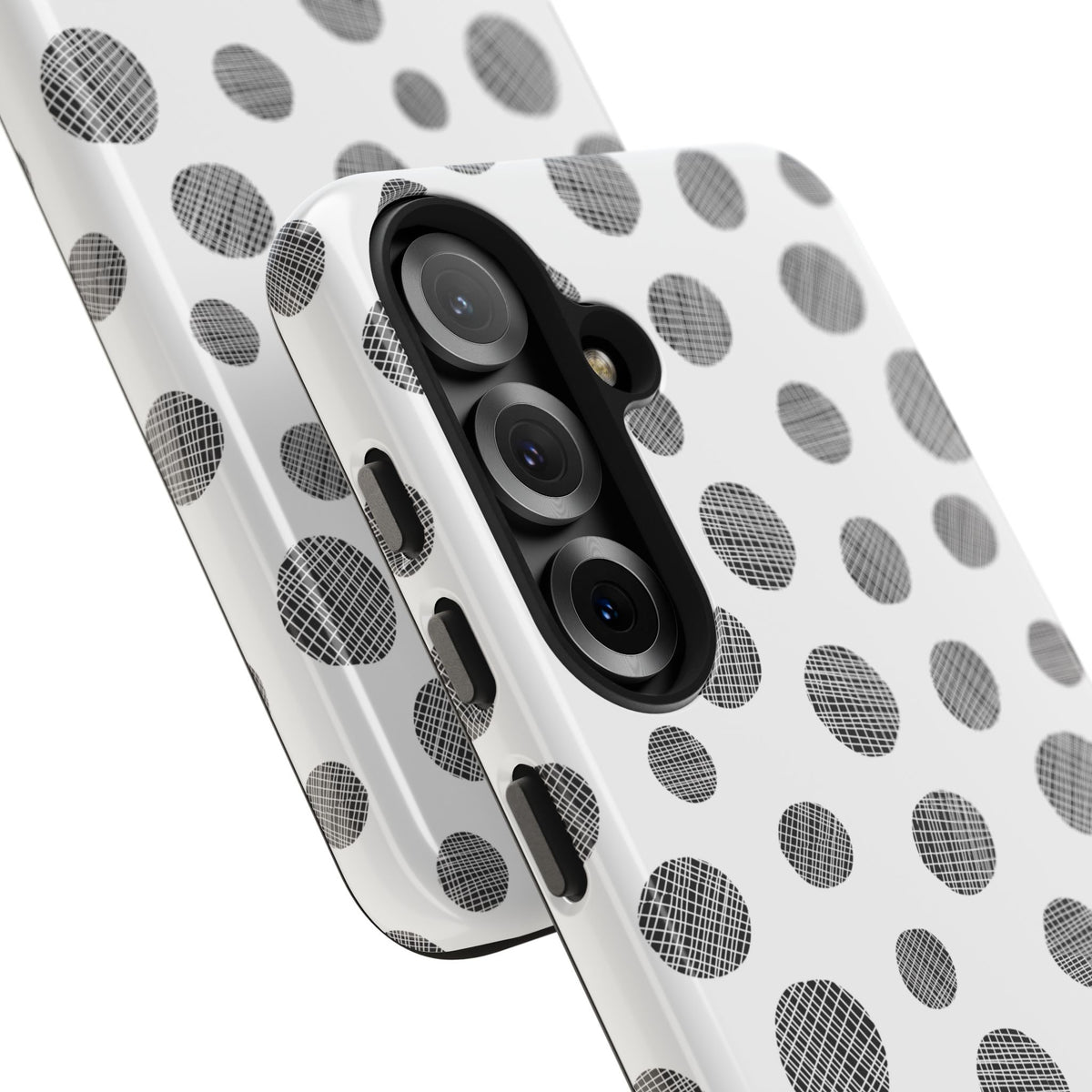 Polka Dot Texture Tough Phone Case — Black & White Spot Pattern, Protective Slim Phone Cover