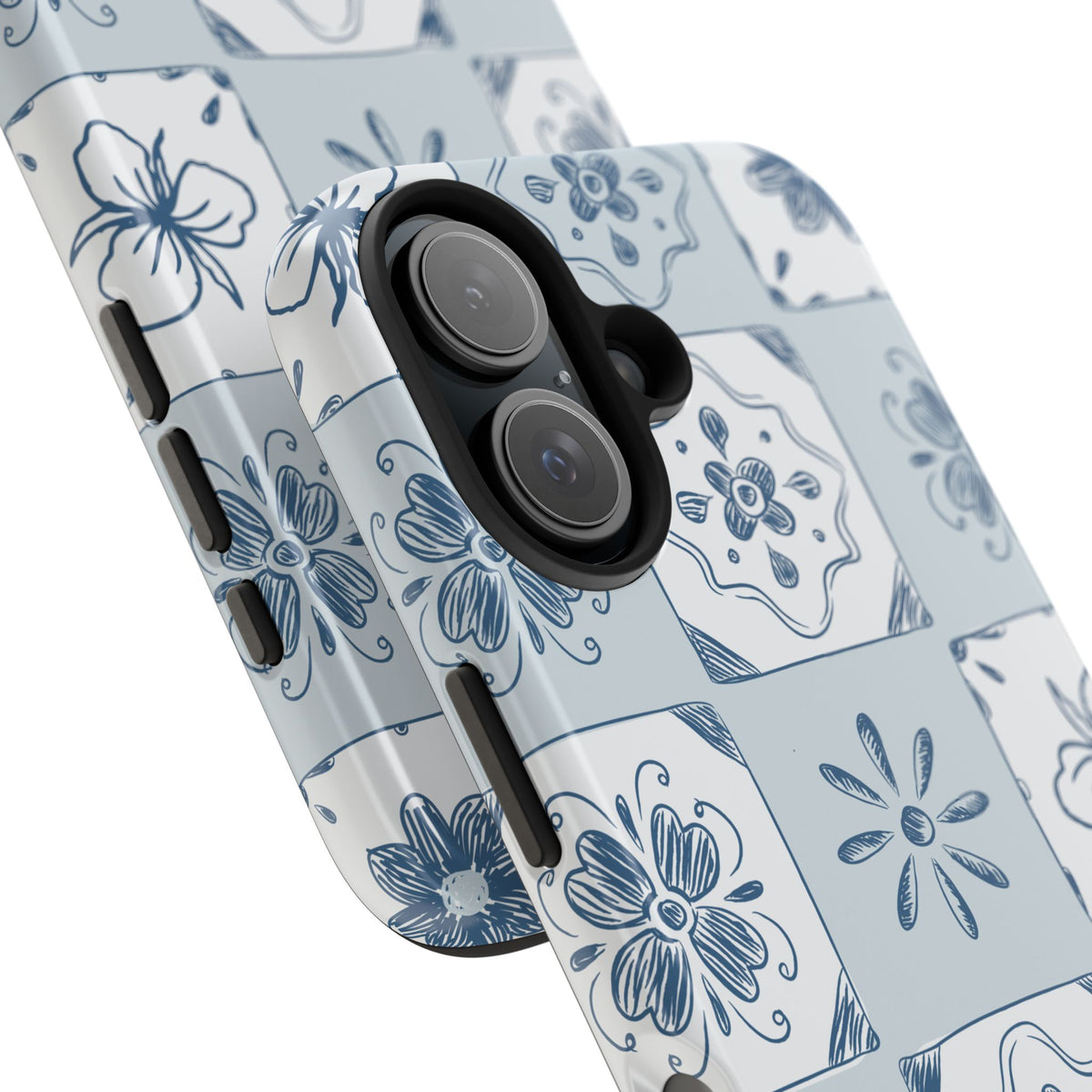 Blue Tile Floral Tough Phone Case — Ceramic Pattern Protective Phone Cover