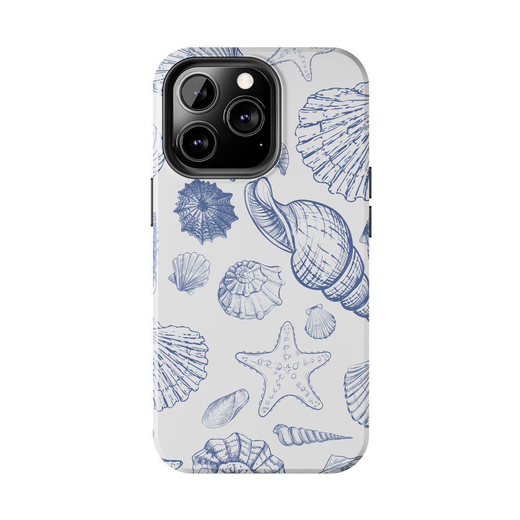 Seaside Sketch Tough Phone Case – Blue Shells & Starfish Protective Cover