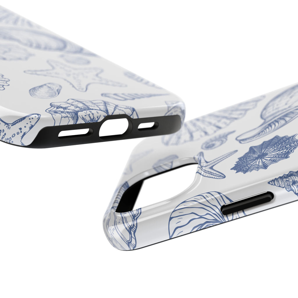 Seaside Sketch Tough Phone Case – Blue Shells & Starfish Protective Cover