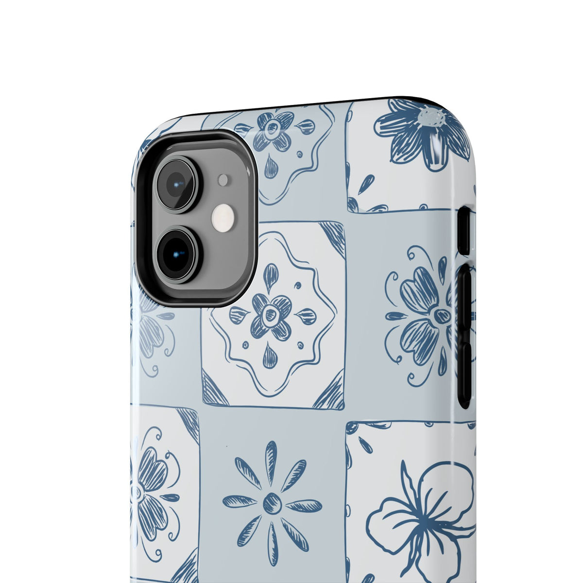 Blue Tile Floral Tough Phone Case — Ceramic Pattern Protective Phone Cover