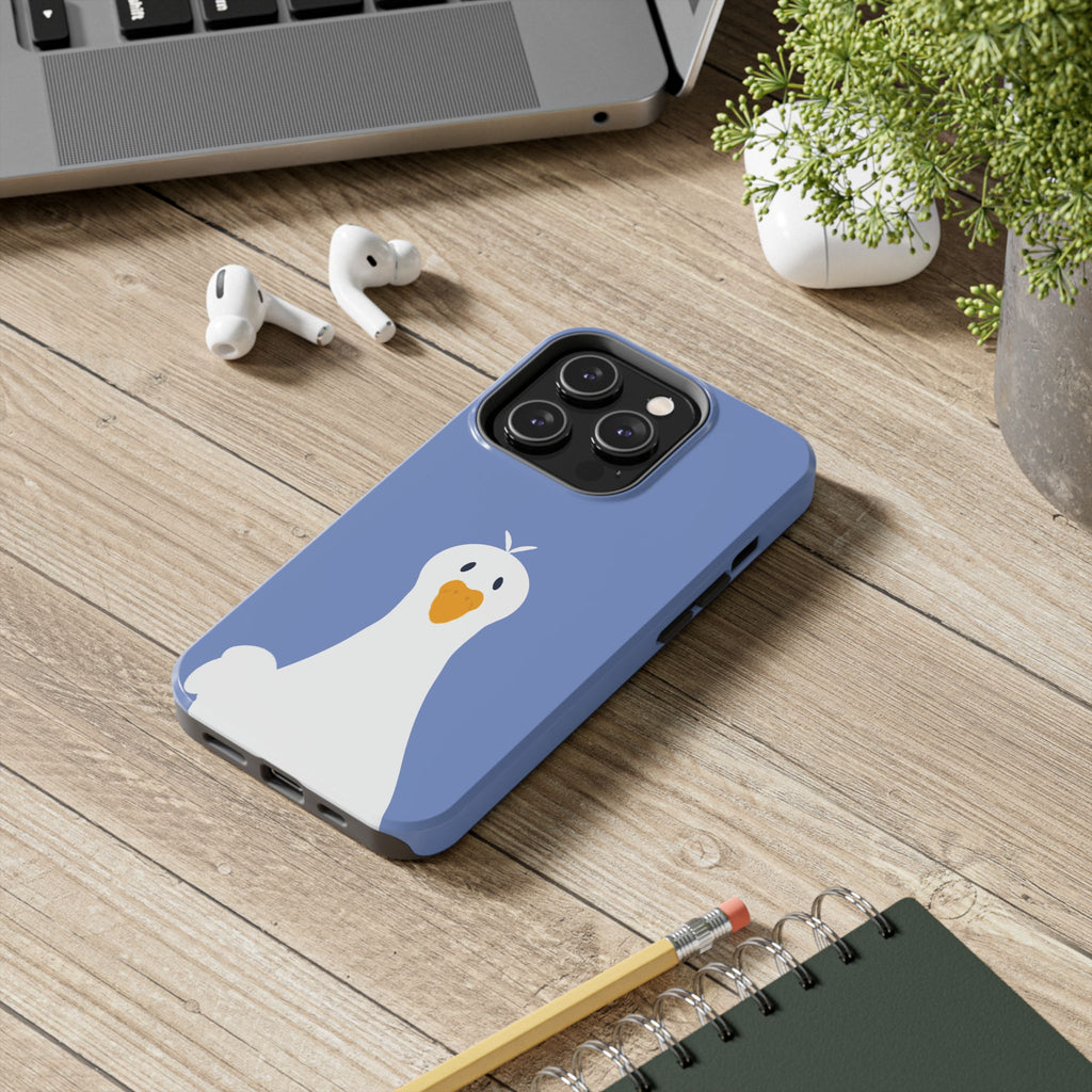 Goofy Goose Tough Phone Case — Cute Minimalist Duck Design on Blue