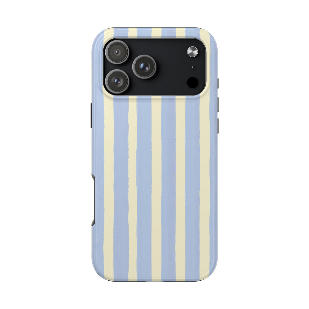 Pastel Stripe Tough Phone Case — Blue & Cream Protective Cover