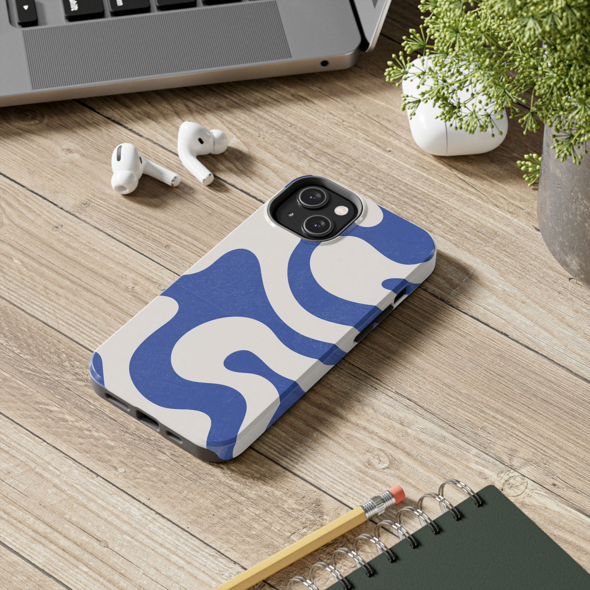 Blue Retro Swirl Tough Phone Case — Durable Abstract Pattern