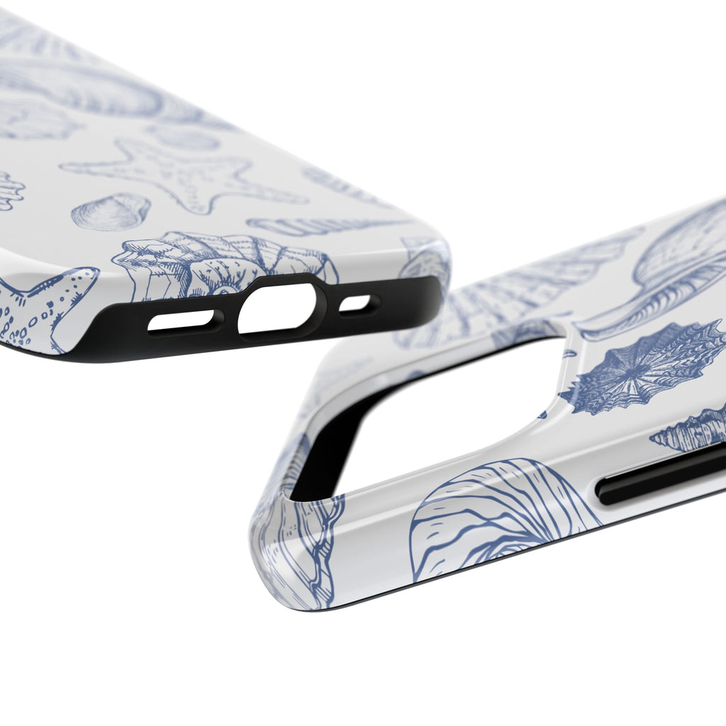 Seaside Sketch Tough Phone Case – Blue Shells & Starfish Protective Cover