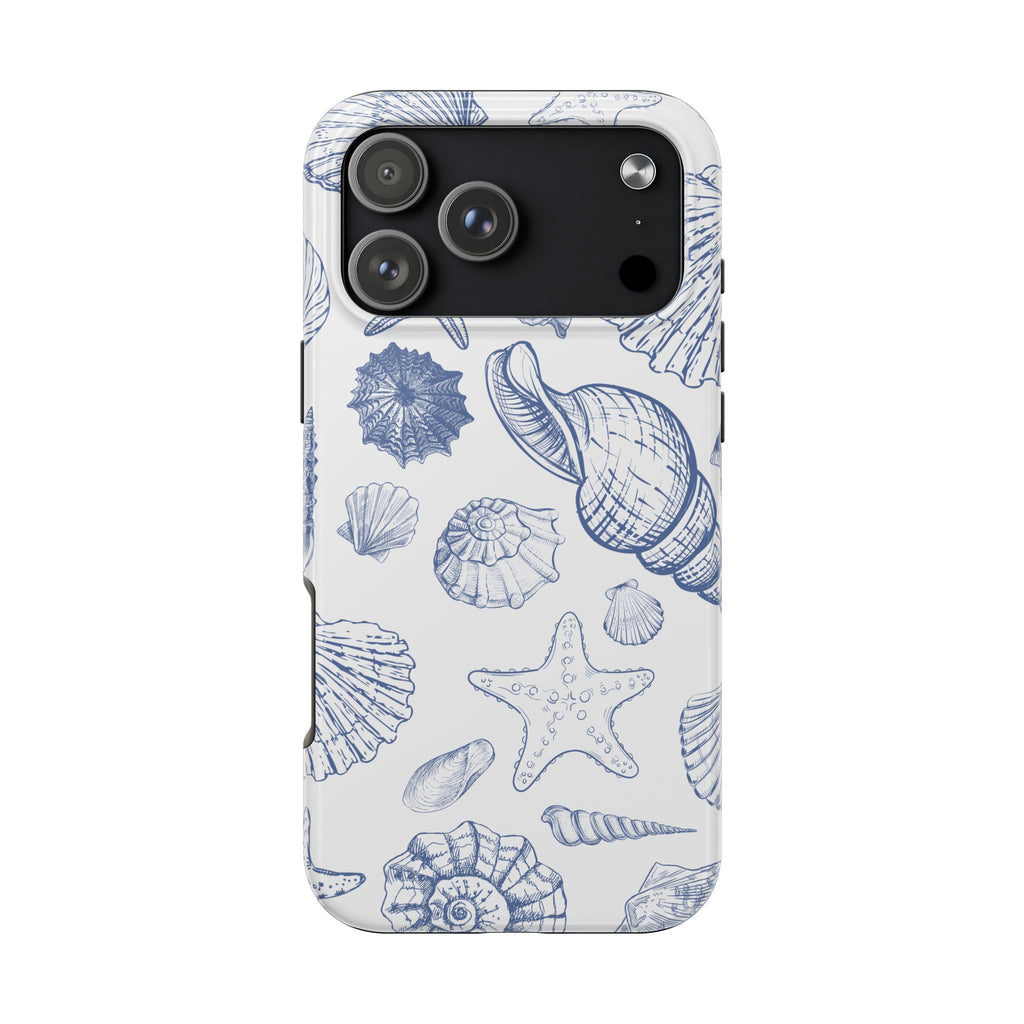 Seaside Sketch Tough Phone Case – Blue Shells & Starfish Protective Cover