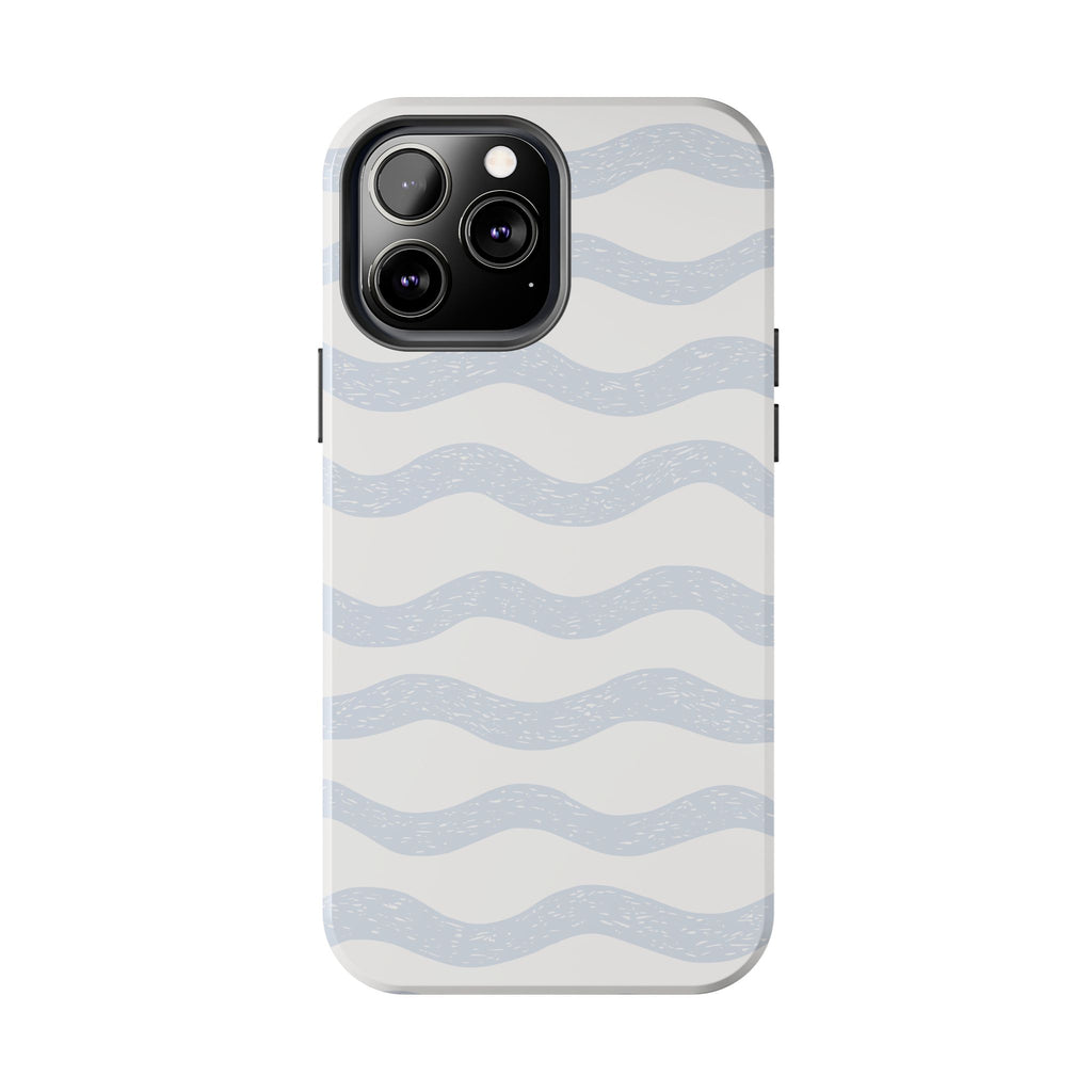 Tough Phone Case – Subtle Blue Wavy Stripes, Durable Protective Cover