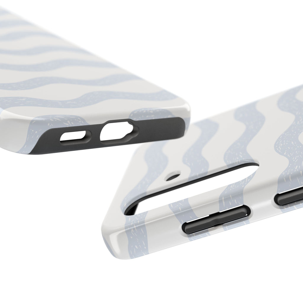 Tough Phone Case – Subtle Blue Wavy Stripes, Durable Protective Cover