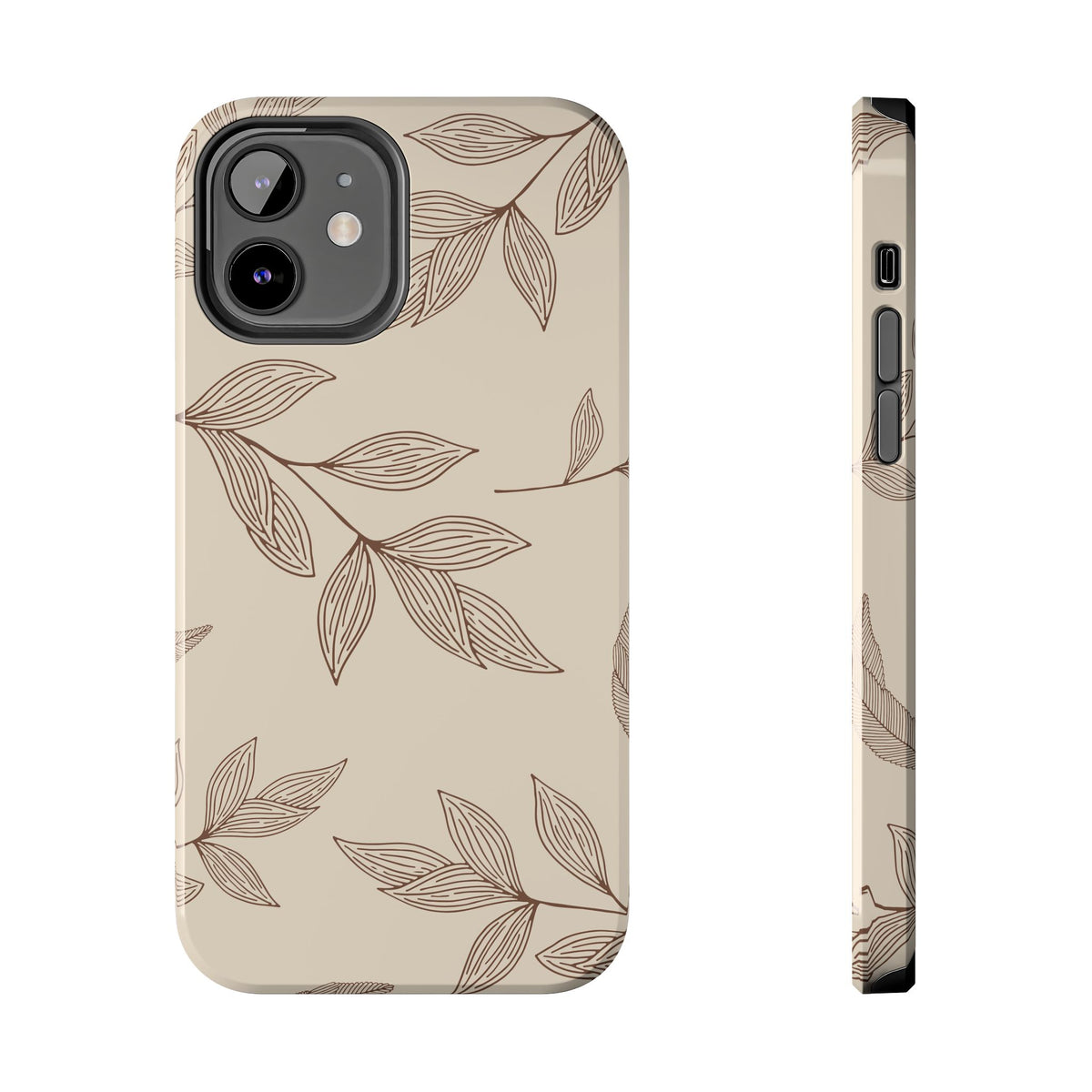 Tough Phone Case — Neutral Botanical Leaf Design (Protective Floral iPhone Case)