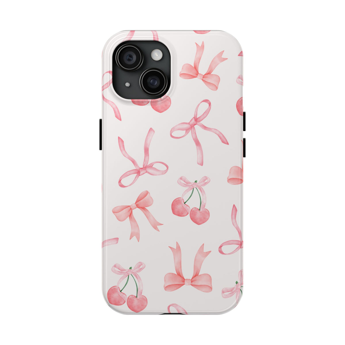 Pink Cherry & Bows Tough Phone Case — Cute Pastel Floral Pattern