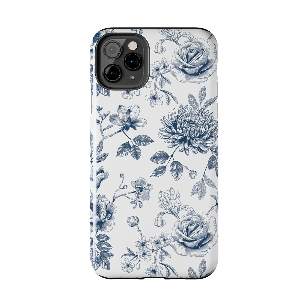 Tough Phone Case — Blue Vintage Floral Protective iPhone Cover