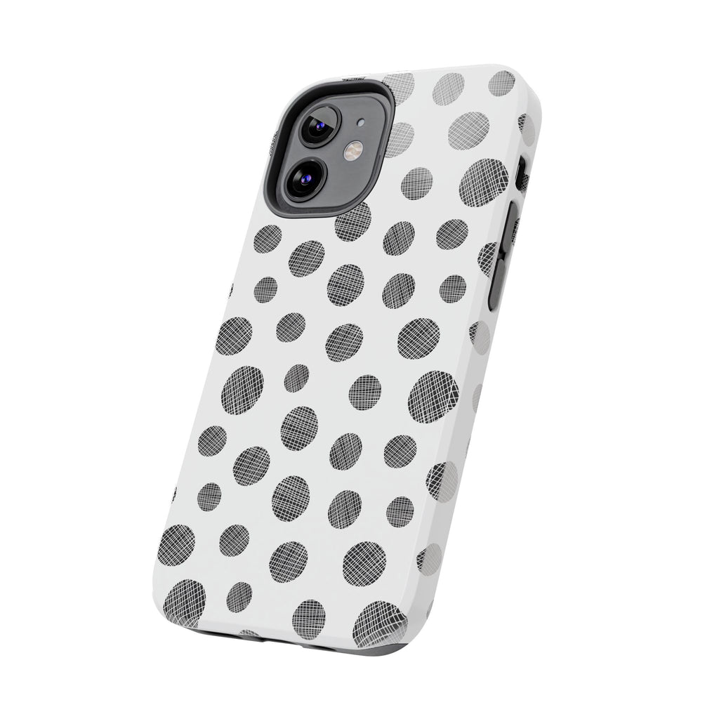 Polka Dot Texture Tough Phone Case — Black & White Spot Pattern, Protective Slim Phone Cover