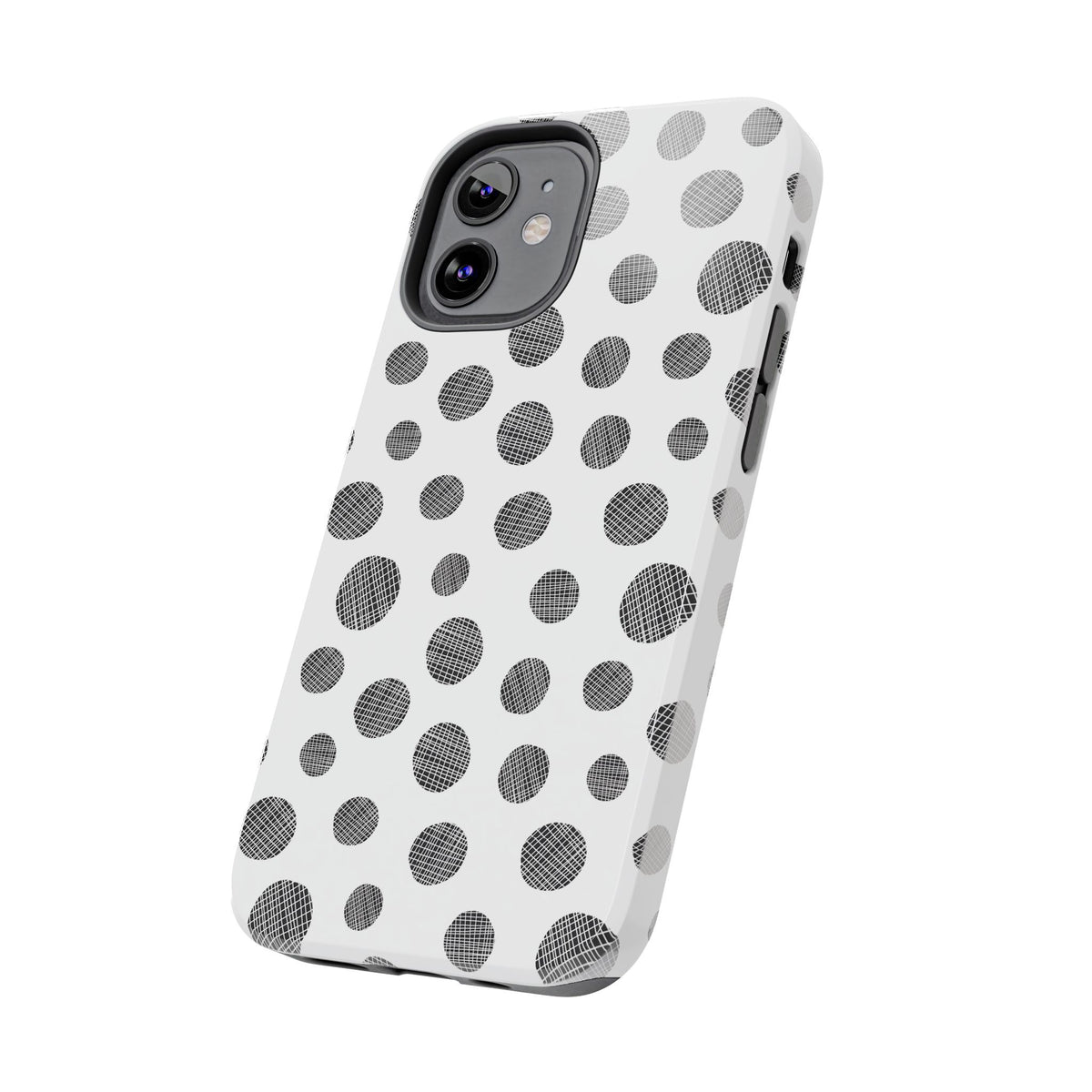 Polka Dot Texture Tough Phone Case — Black & White Spot Pattern, Protective Slim Phone Cover