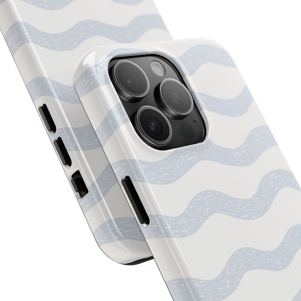 Tough Phone Case – Subtle Blue Wavy Stripes, Durable Protective Cover