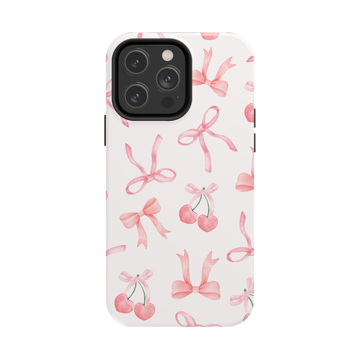 Pink Cherry & Bows Tough Phone Case — Cute Pastel Floral Pattern