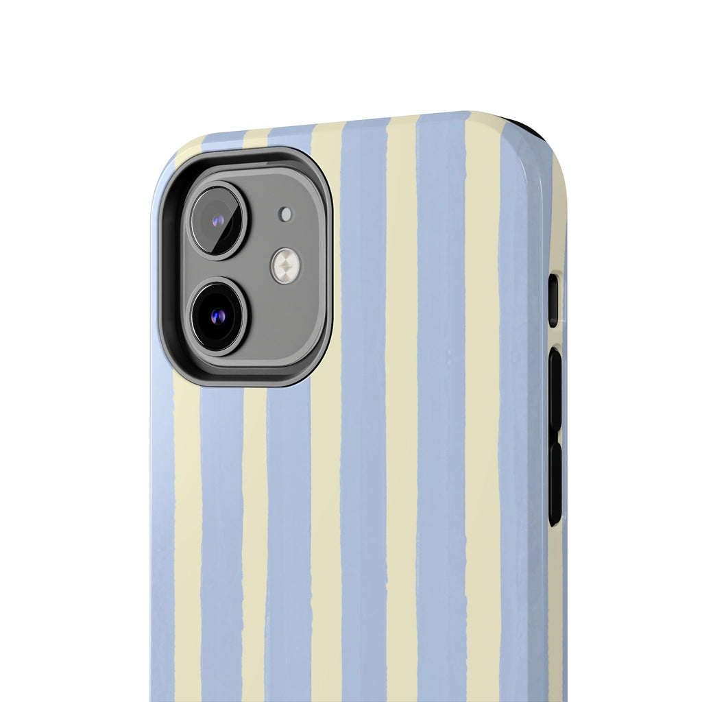 Pastel Stripe Tough Phone Case — Blue & Cream Protective Cover
