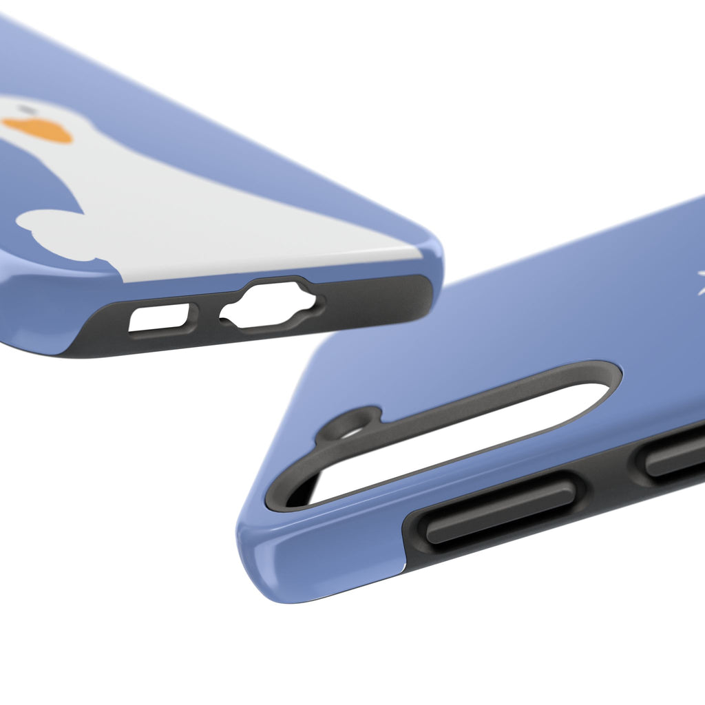 Goofy Goose Tough Phone Case — Cute Minimalist Duck Design on Blue