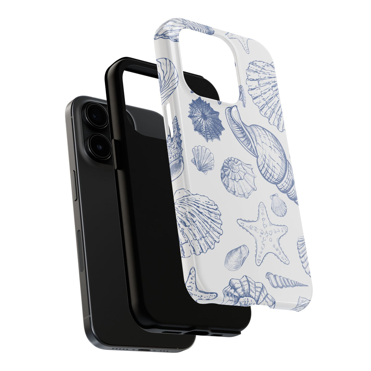 Seaside Sketch Tough Phone Case – Blue Shells & Starfish Protective Cover