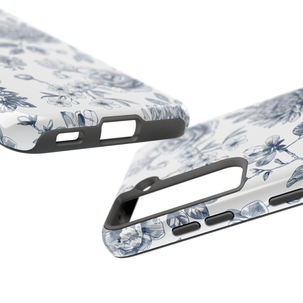 Tough Phone Case — Blue Vintage Floral Protective iPhone Cover