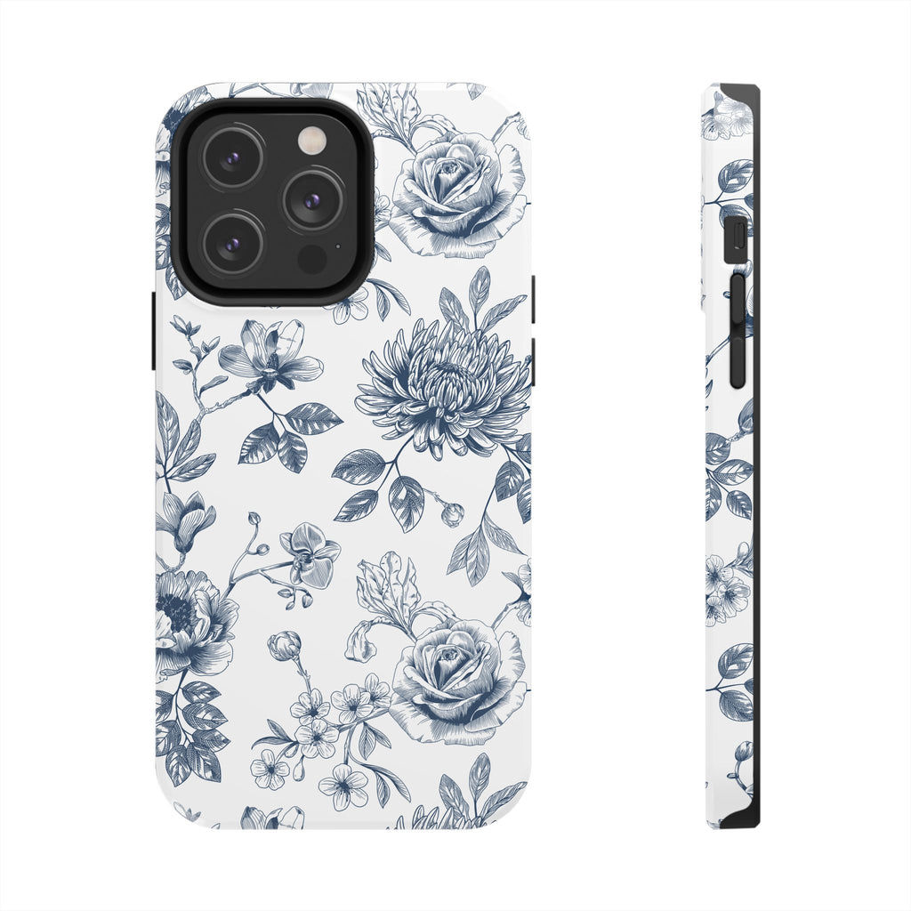 Tough Phone Case — Blue Vintage Floral Protective iPhone Cover