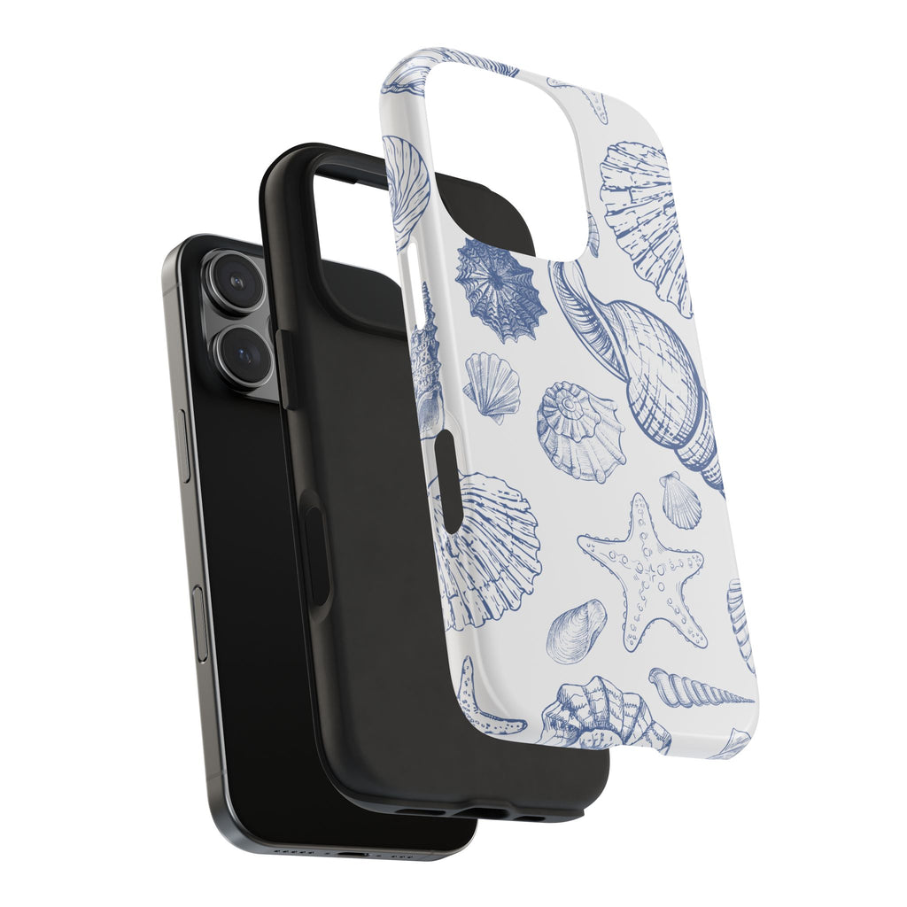Seaside Sketch Tough Phone Case – Blue Shells & Starfish Protective Cover