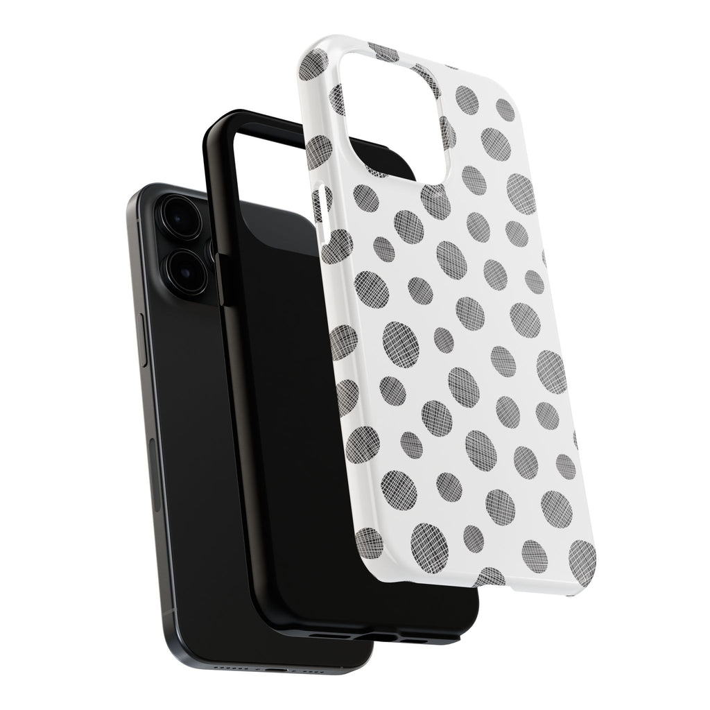 Polka Dot Texture Tough Phone Case — Black & White Spot Pattern, Protective Slim Phone Cover