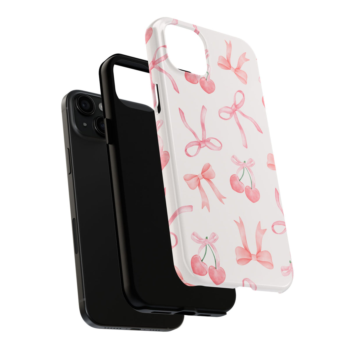 Pink Cherry & Bows Tough Phone Case — Cute Pastel Floral Pattern