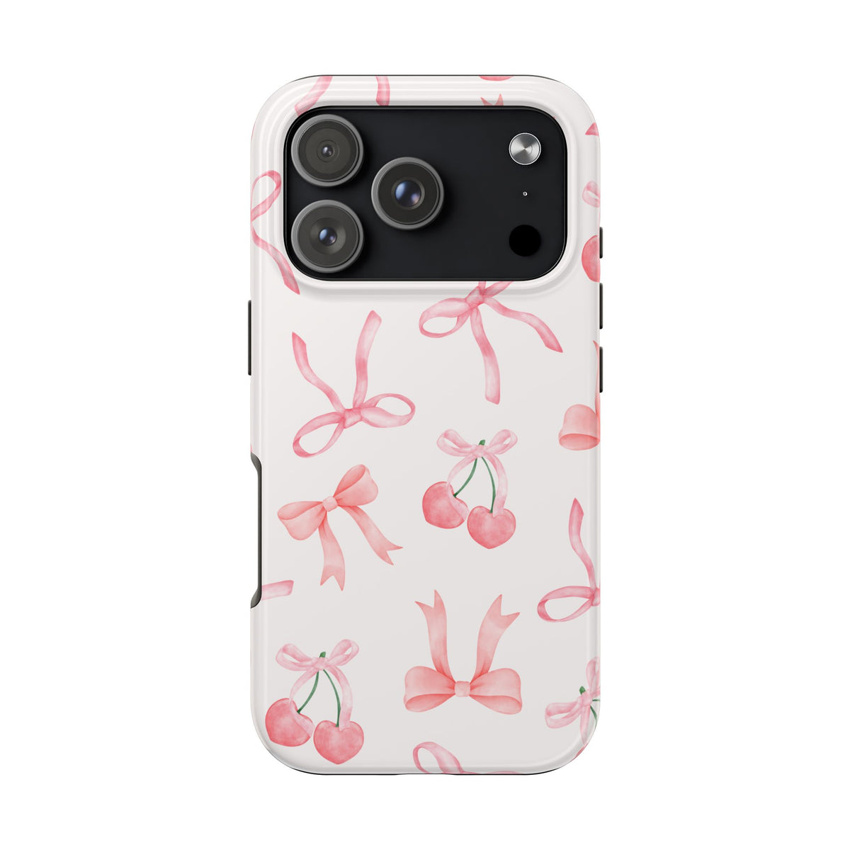 Pink Cherry & Bows Tough Phone Case — Cute Pastel Floral Pattern