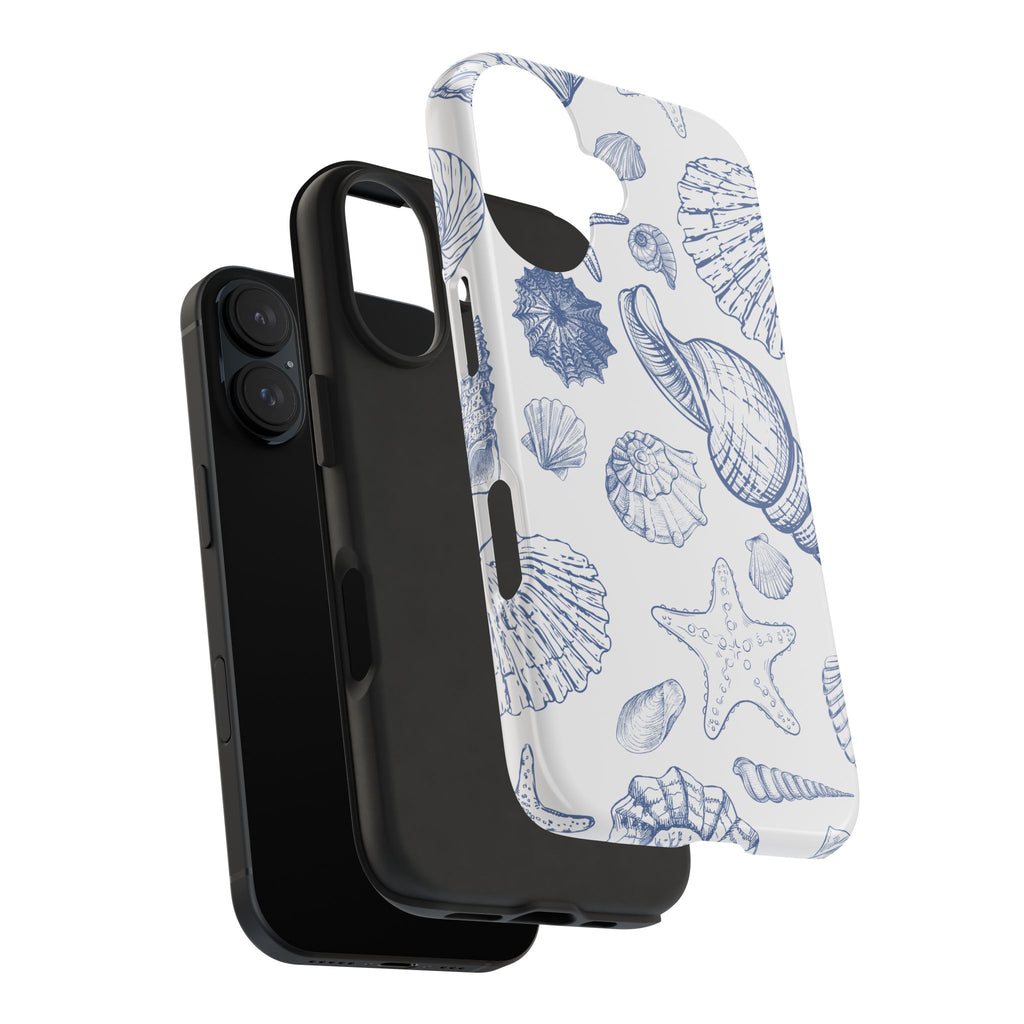 Seaside Sketch Tough Phone Case – Blue Shells & Starfish Protective Cover