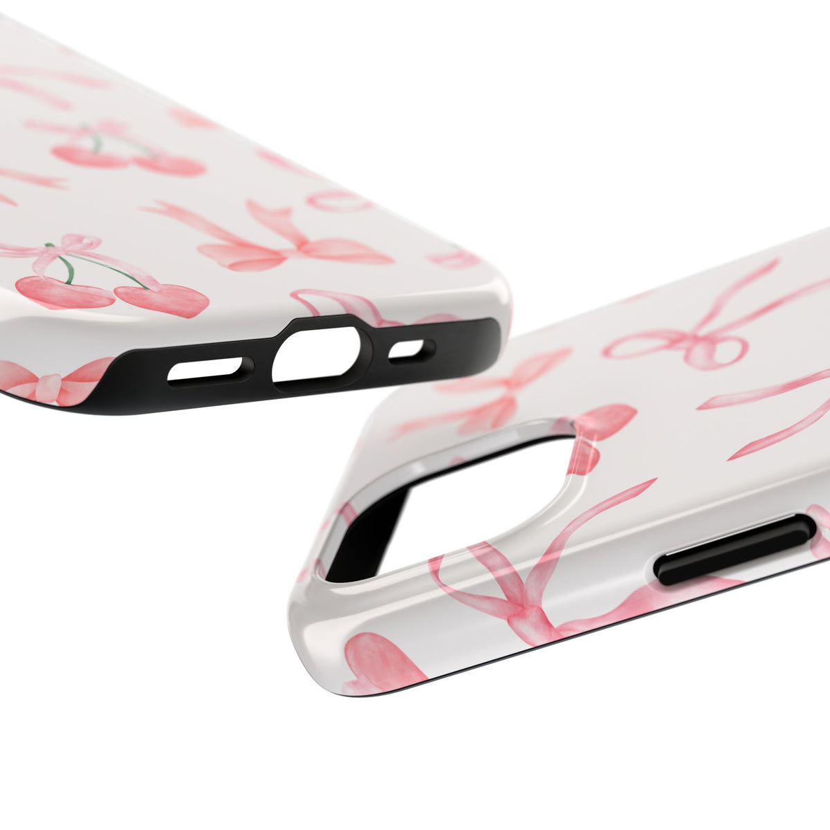 Pink Cherry & Bows Tough Phone Case — Cute Pastel Floral Pattern