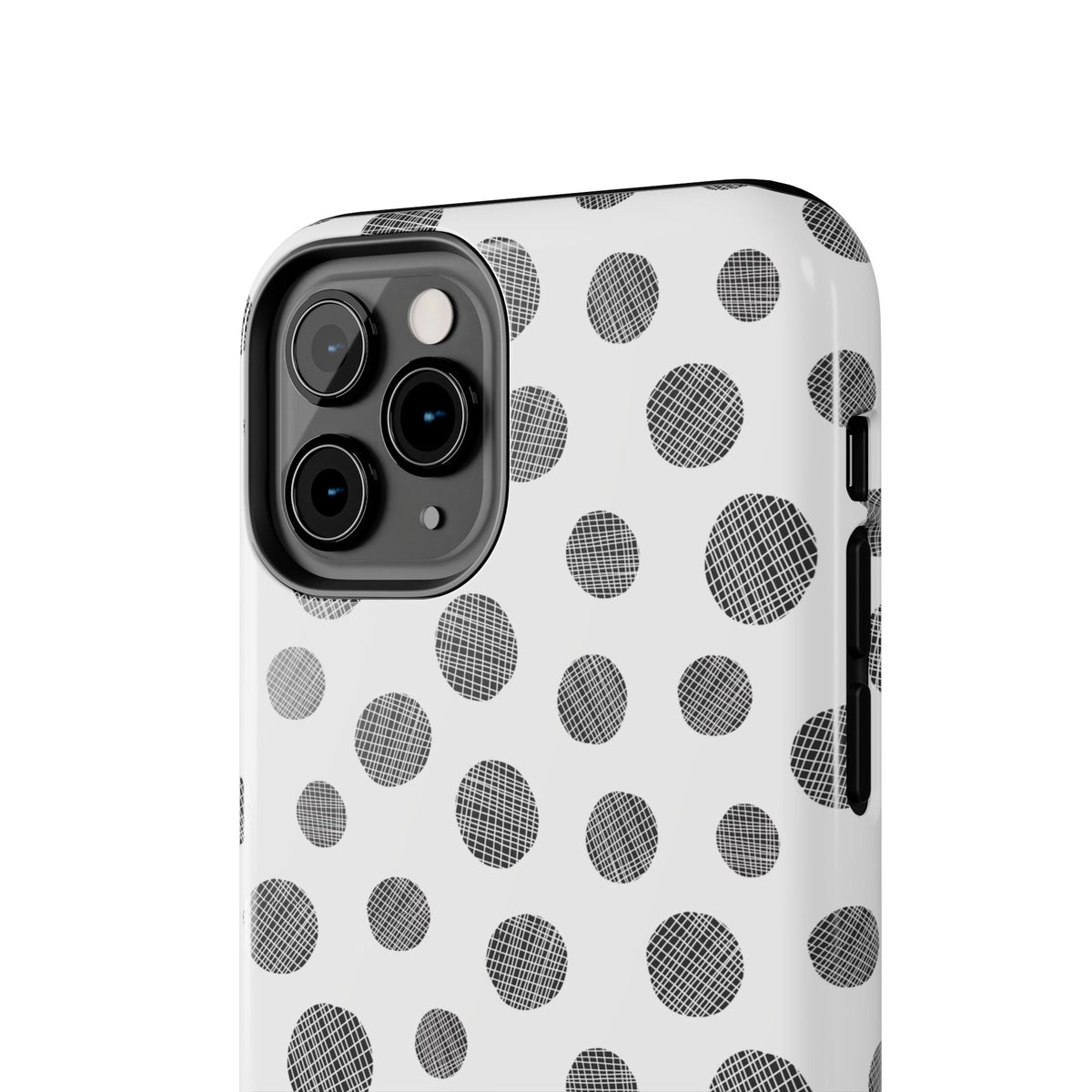 Polka Dot Texture Tough Phone Case — Black & White Spot Pattern, Protective Slim Phone Cover