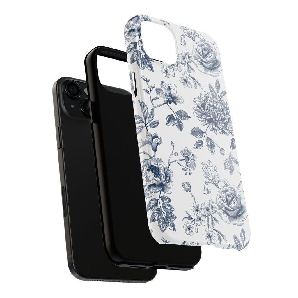 Tough Phone Case — Blue Vintage Floral Protective iPhone Cover