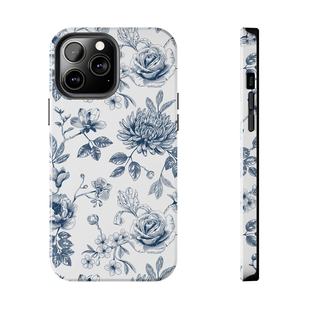 Tough Phone Case — Blue Vintage Floral Protective iPhone Cover