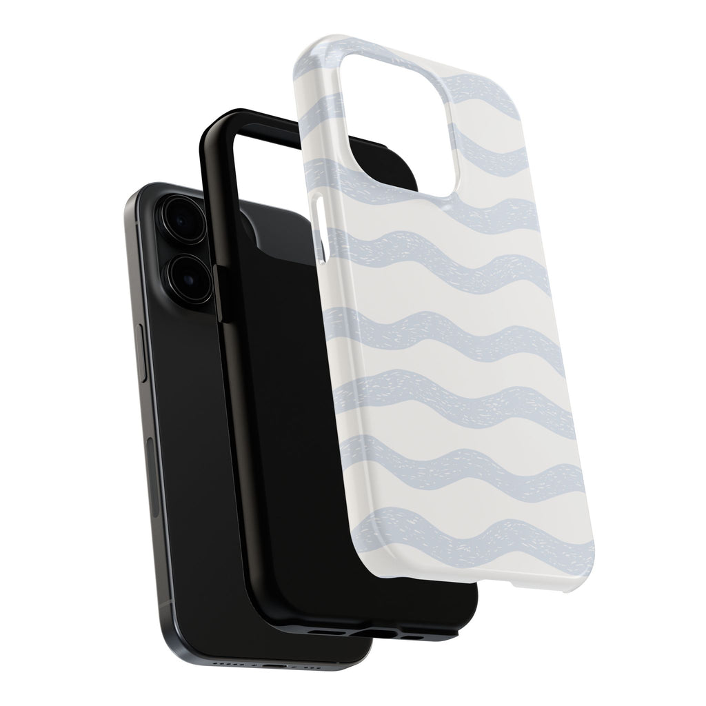 Tough Phone Case – Subtle Blue Wavy Stripes, Durable Protective Cover