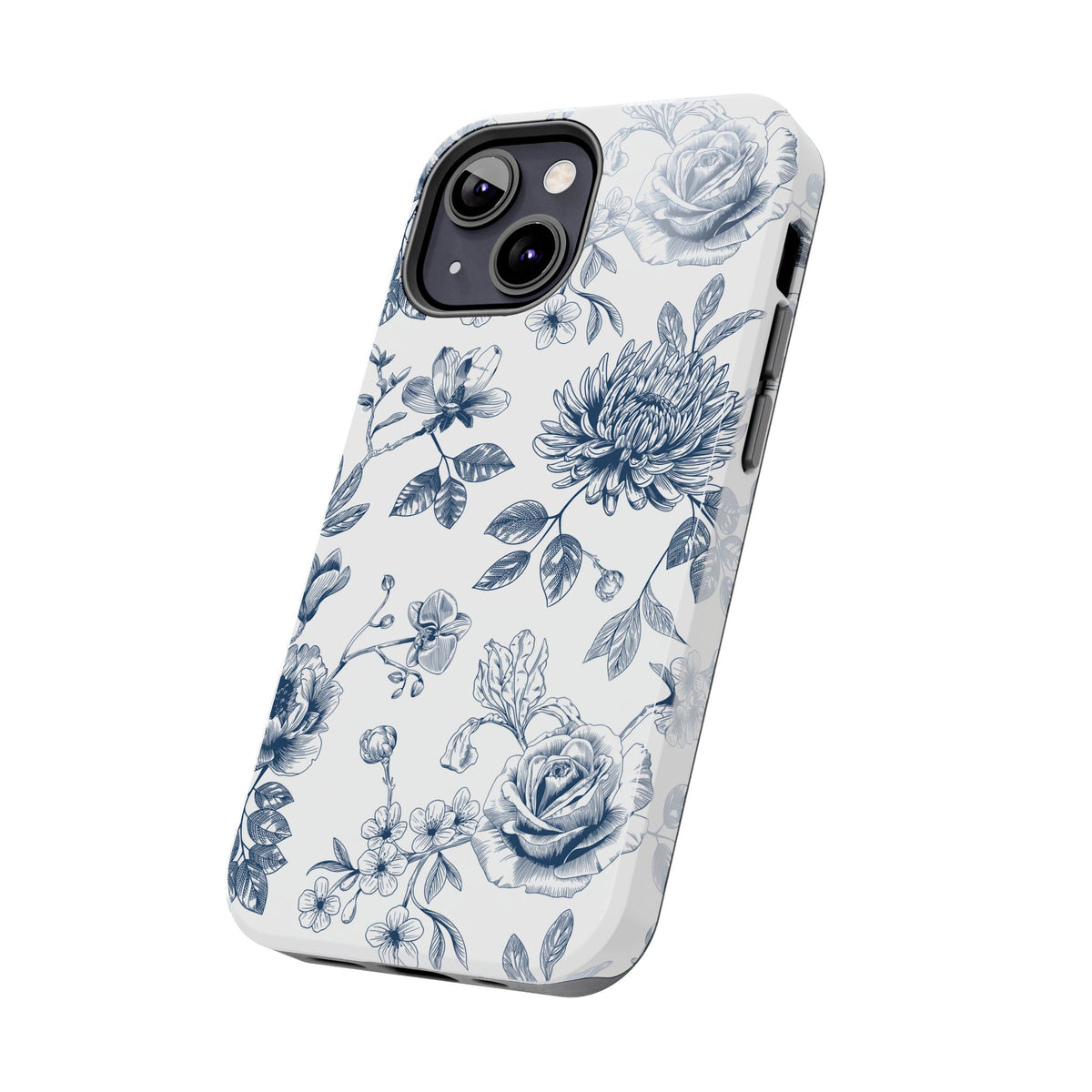Tough Phone Case — Blue Vintage Floral Protective iPhone Cover