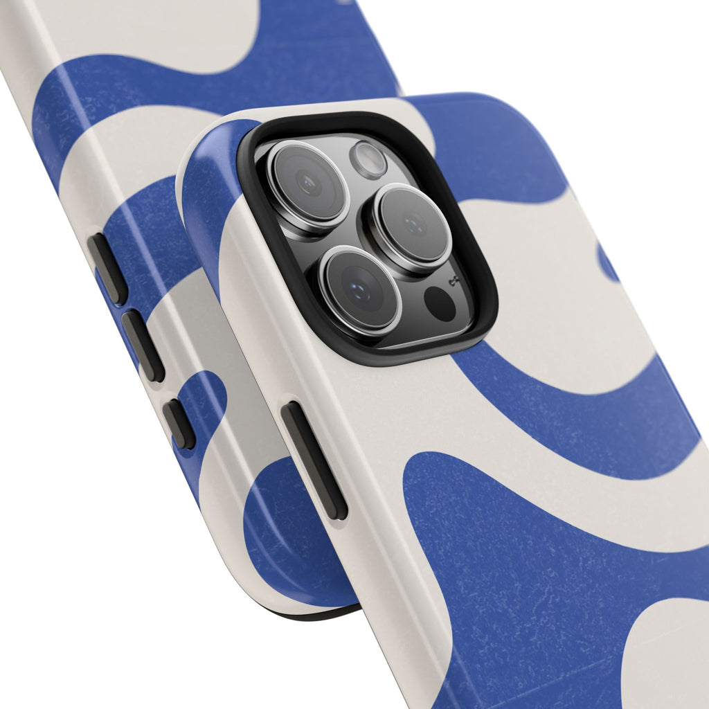Blue Retro Swirl Tough Phone Case — Durable Abstract Pattern