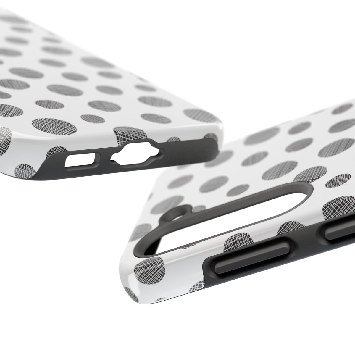 Polka Dot Texture Tough Phone Case — Black & White Spot Pattern, Protective Slim Phone Cover