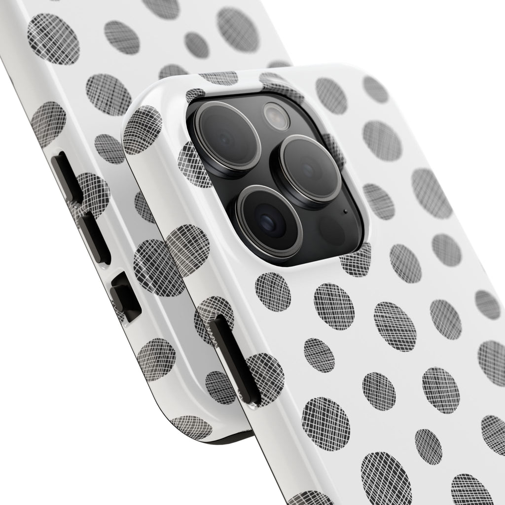 Polka Dot Texture Tough Phone Case — Black & White Spot Pattern, Protective Slim Phone Cover