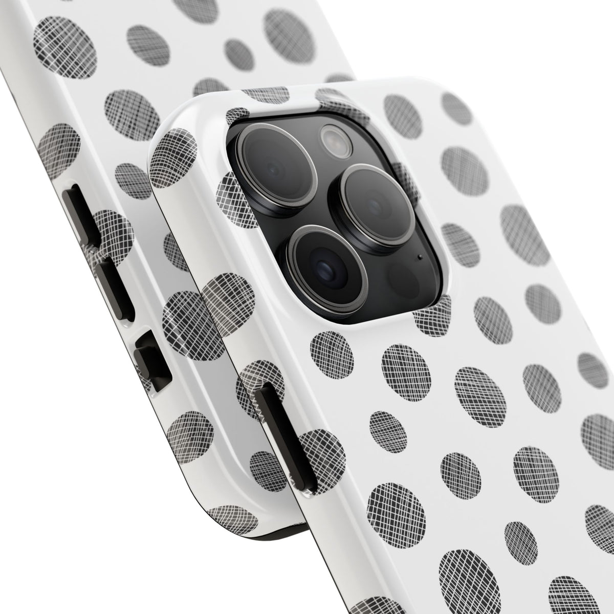 Polka Dot Texture Tough Phone Case — Black & White Spot Pattern, Protective Slim Phone Cover