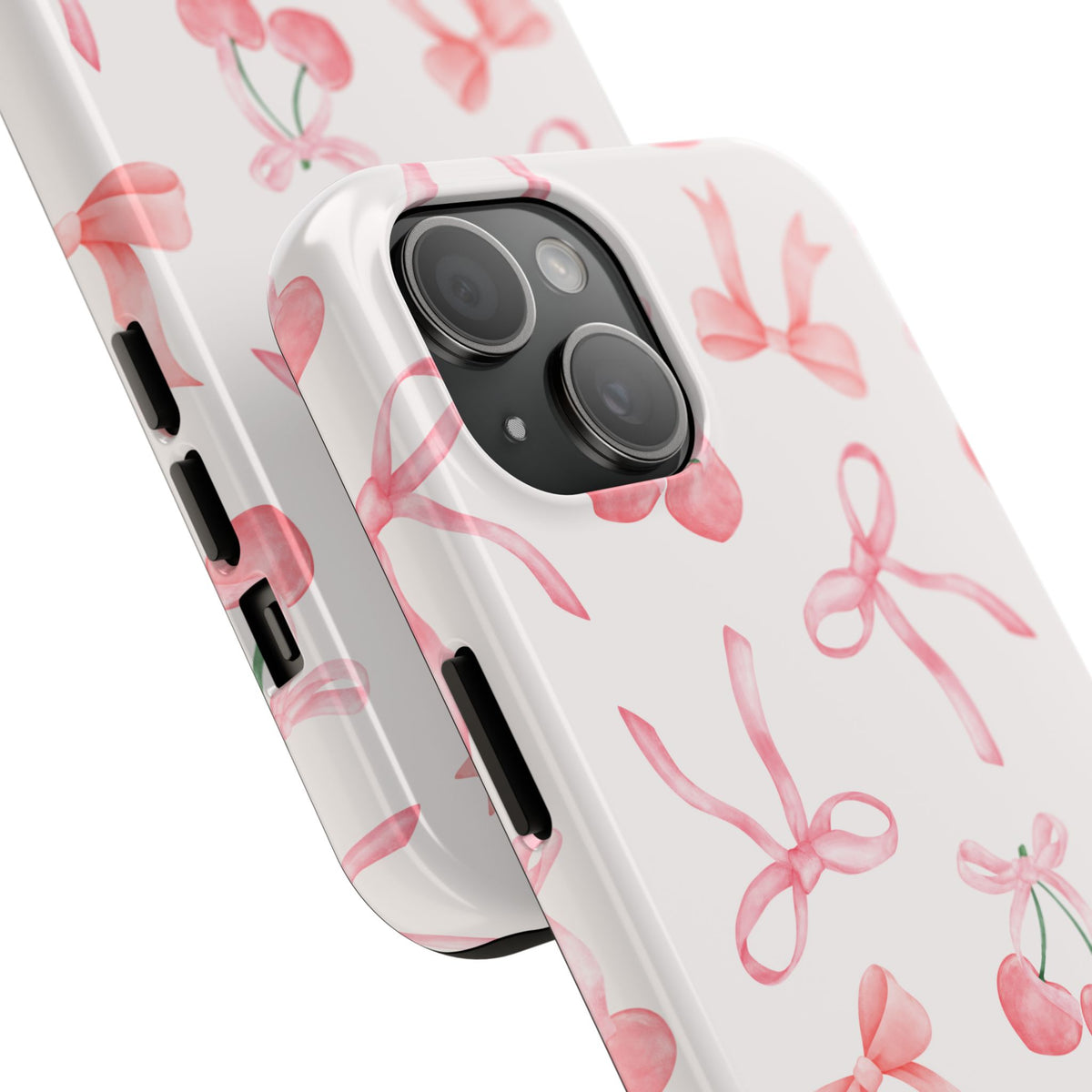 Pink Cherry & Bows Tough Phone Case — Cute Pastel Floral Pattern