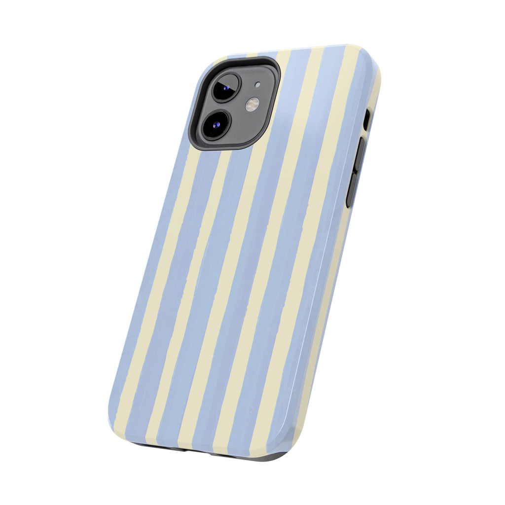 Pastel Stripe Tough Phone Case — Blue & Cream Protective Cover