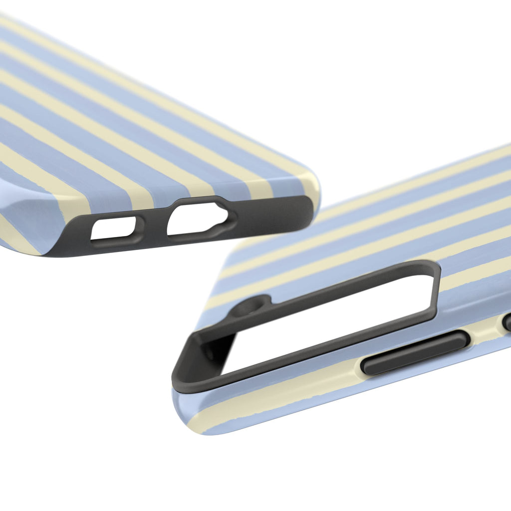 Pastel Stripe Tough Phone Case — Blue & Cream Protective Cover