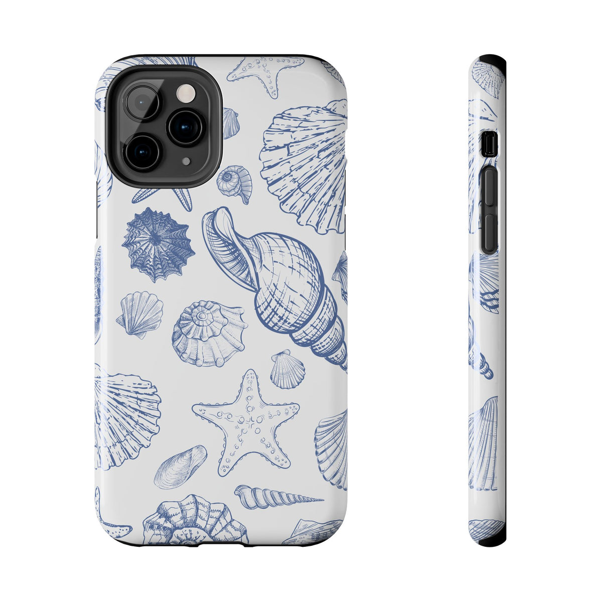 Seaside Sketch Tough Phone Case – Blue Shells & Starfish Protective Cover