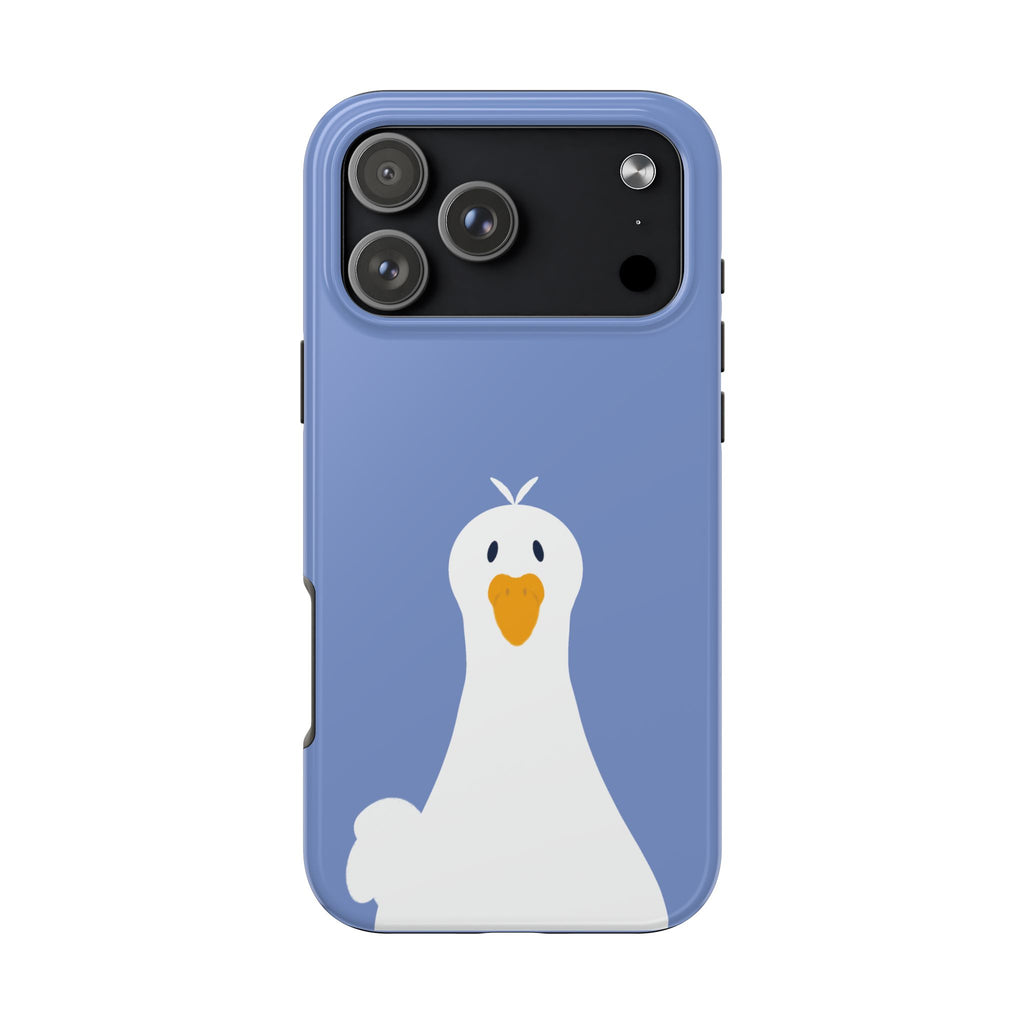 Goofy Goose Tough Phone Case — Cute Minimalist Duck Design on Blue